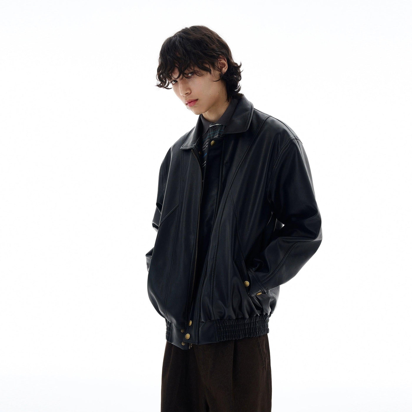 Structured PU Leather Jacket Korean Street Fashion Jacket By 77Flight Shop Online at OH Vault