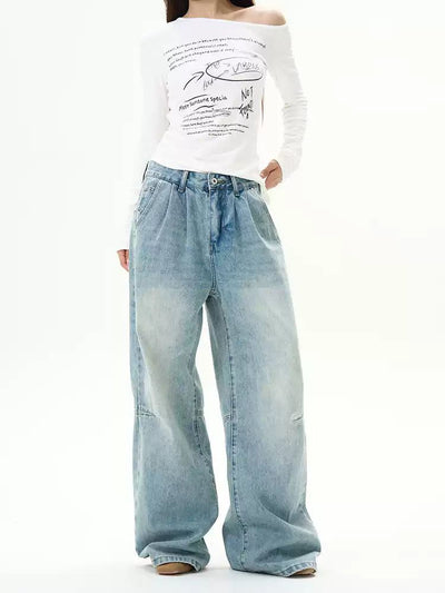 Light Wash Wide Fit Jeans Korean Street Fashion Jeans By 77Flight Shop Online at OH Vault