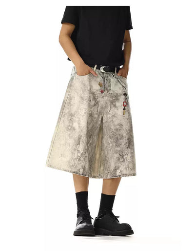 Smudged & Printed Denim Shorts Korean Street Fashion Shorts By MEBXX Shop Online at OH Vault