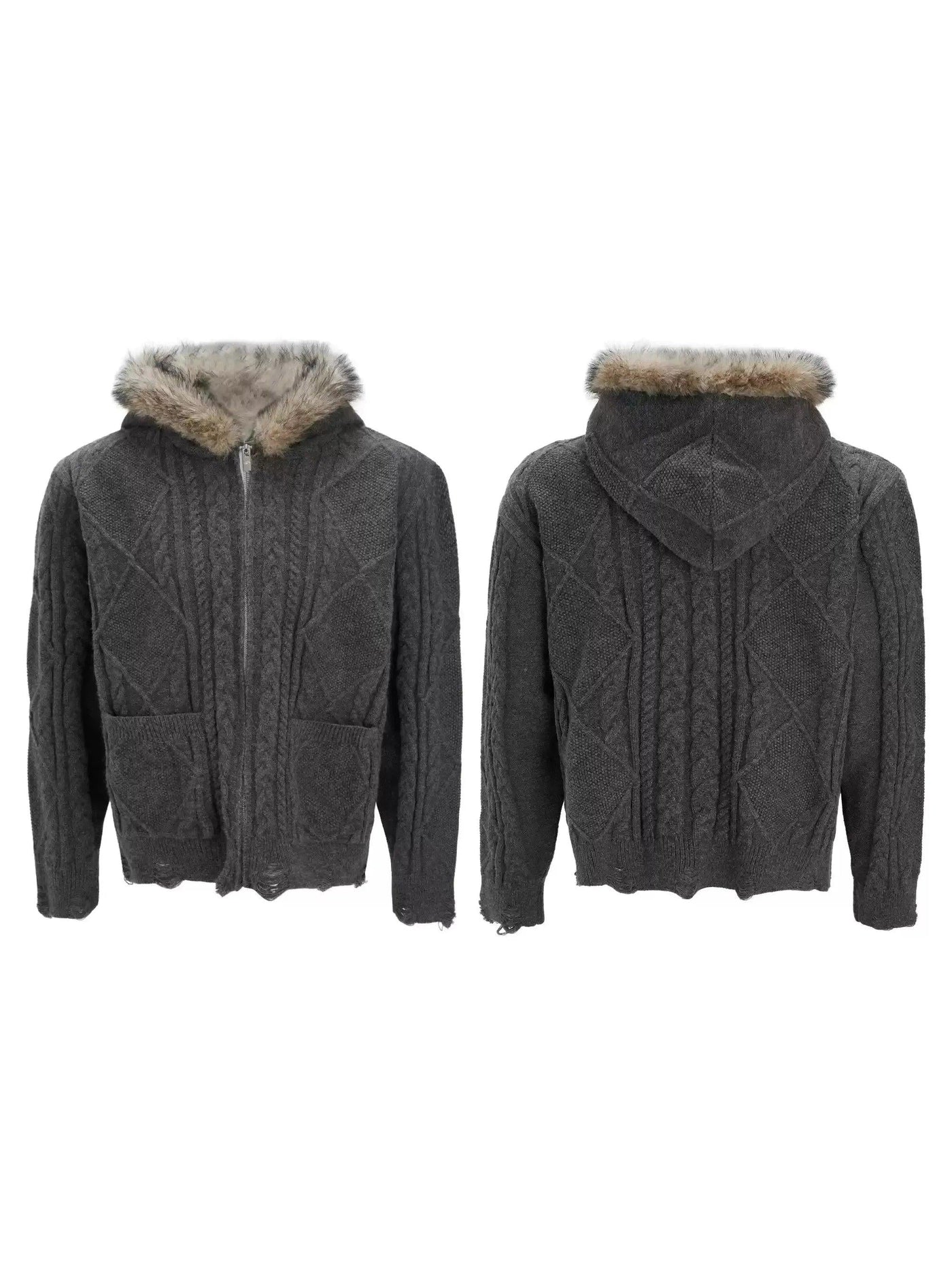 Faux Fur Collar Zipped Sweater Korean Street Fashion Sweater By Argue Culture Shop Online at OH Vault