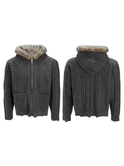 Faux Fur Collar Zipped Sweater Korean Street Fashion Sweater By Argue Culture Shop Online at OH Vault