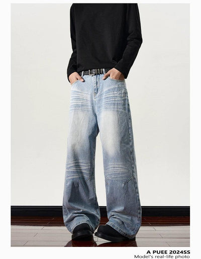 Faded Multi-Whiskers Jeans Korean Street Fashion Jeans By A PUEE Shop Online at OH Vault