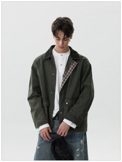 Plaid Lining Snap Buttoned Jacket Korean Street Fashion Jacket By Mr Nearly Shop Online at OH Vault