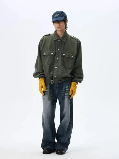 Strap Hem Buttoned Jacket Korean Street Fashion Jacket By 77Flight Shop Online at OH Vault