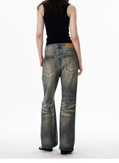Distressed and Whisker Faded Straight Jeans Korean Street Fashion Jeans By 77Flight Shop Online at OH Vault