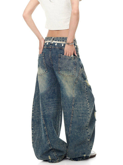 Faded & Distressed Curve Cut Jeans Korean Street Fashion Jeans By Blacklists Shop Online at OH Vault