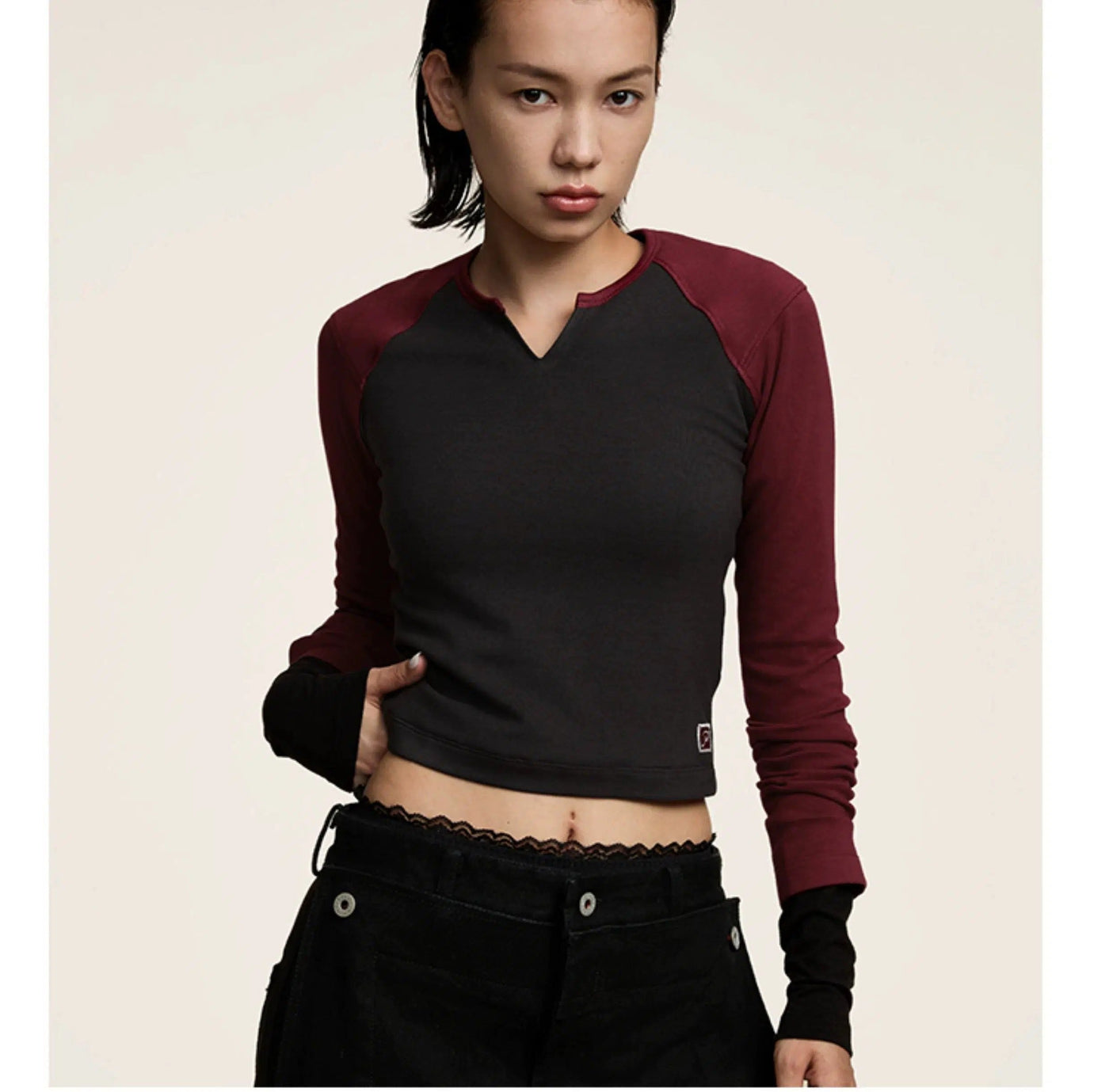 Sporty Contrast Cropped Long Sleeve T-Shirt Korean Street Fashion T-Shirt By Opicloth Shop Online at OH Vault