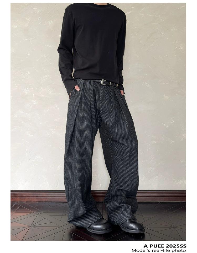 Thin Vertical Stripes Pleated Pants