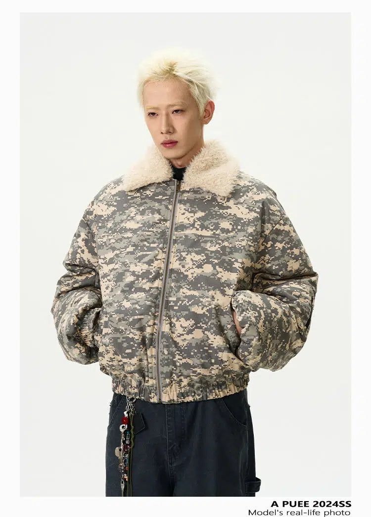 Fur Lapel Camouflage Puffer Jacket Korean Street Fashion Jacket By A PUEE Shop Online at OH Vault