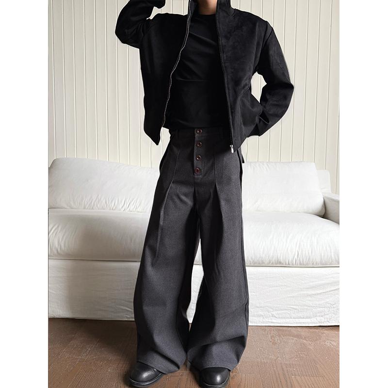 Four-Button Pleated Trousers Korean Street Fashion Trousers By Made Extreme Shop Online at OH Vault