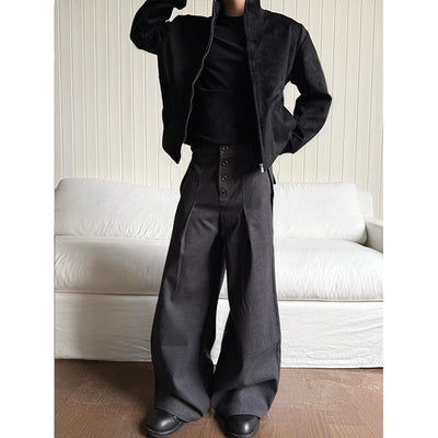 Four-Button Pleated Trousers Korean Street Fashion Trousers By Made Extreme Shop Online at OH Vault