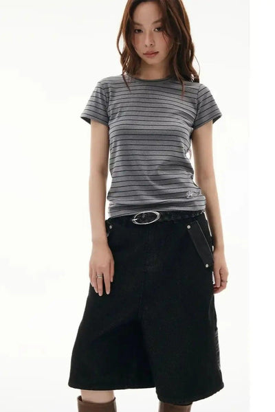 Striped Pattern Relaxed Fit T-Shirt Korean Street Fashion T-Shirt By Funky Fun Shop Online at OH Vault