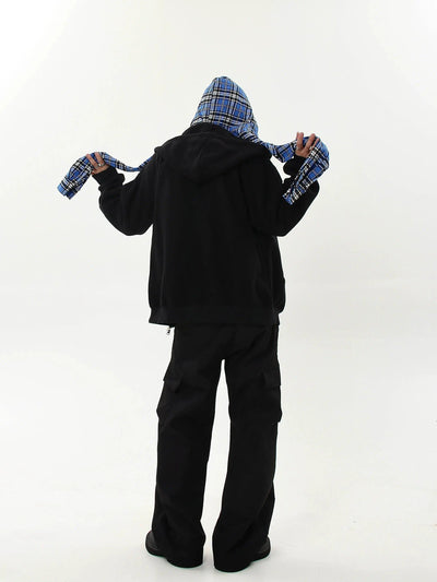 Plaid Layered Zip-Up Hoodie Korean Street Fashion Hoodie By Blacklists Shop Online at OH Vault