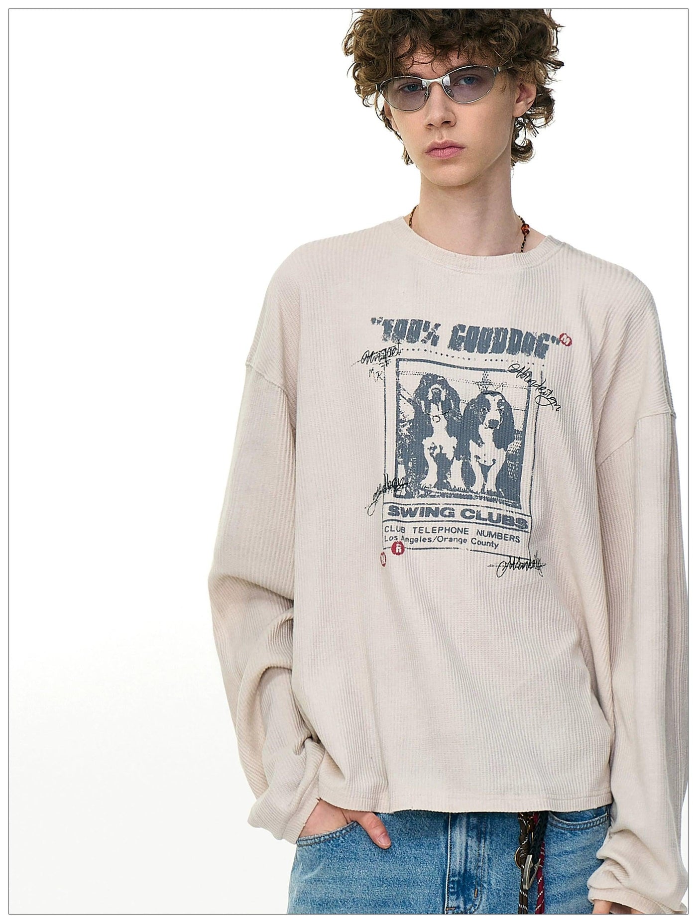 Graphic Print Relaxed Fit L/S T-Shirt Korean Street Fashion T-Shirt By Mr Nearly Shop Online at OH Vault