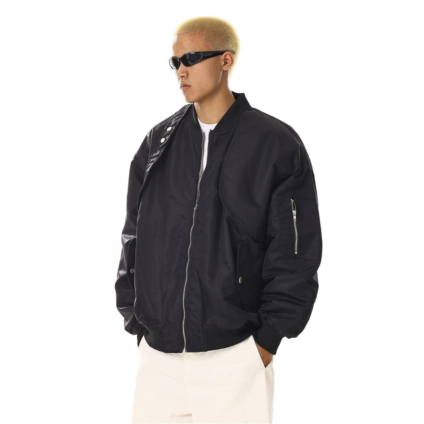 Asymmetric Structured Bomber Jacket Korean Street Fashion Jacket By MEBXX Shop Online at OH Vault