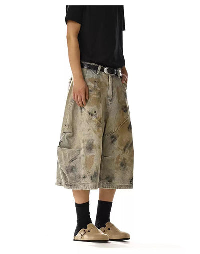 Smudges Spots Denim Shorts Korean Street Fashion Shorts By MEBXX Shop Online at OH Vault