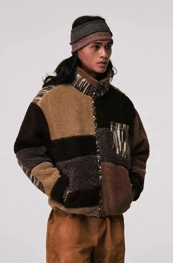 Spliced Blocks Shearling Zipped Jacket Korean Street Fashion Jacket By Conp Conp Shop Online at OH Vault