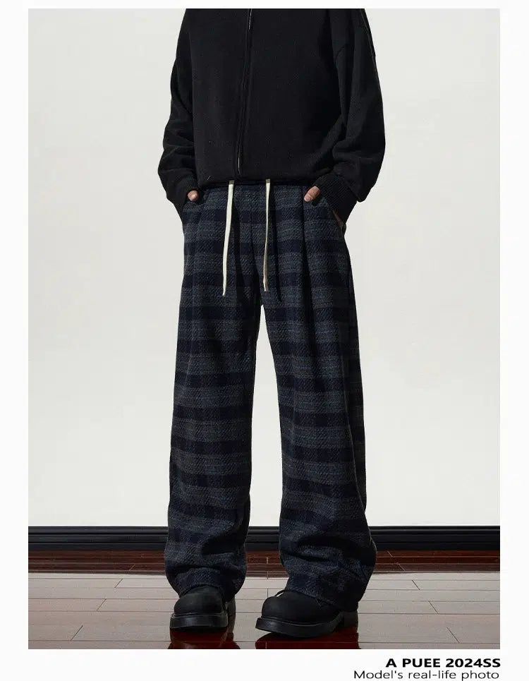 Drawstring Plaid Casual Pants Korean Street Fashion Pants By A PUEE Shop Online at OH Vault