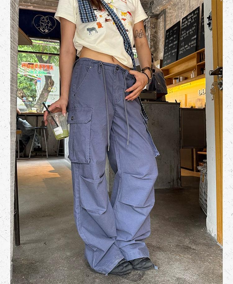 Drawstring Straight Leg Cargo Jeans Korean Street Fashion Jeans By Made Extreme Shop Online at OH Vault