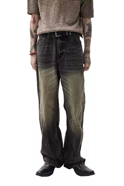 Muddy Faded Straight Leg Jeans Korean Street Fashion Jeans By Ash Dark Shop Online at OH Vault
