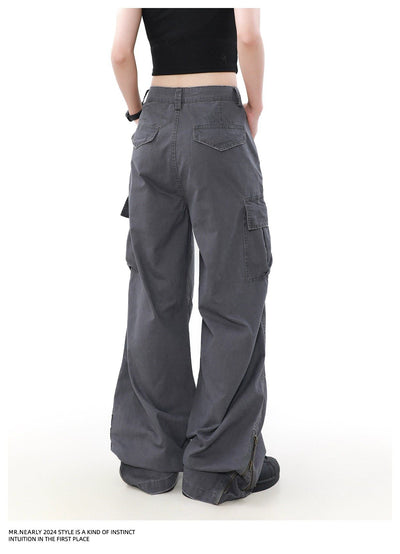 Faded Plain Zip Cargo Pants Korean Street Fashion Pants By Mr Nearly Shop Online at OH Vault