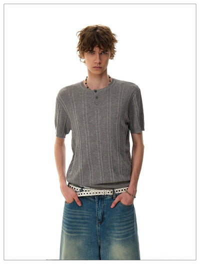 Henley Collar Knit T-Shirt Korean Street Fashion T-Shirt By Mr Nearly Shop Online at OH Vault