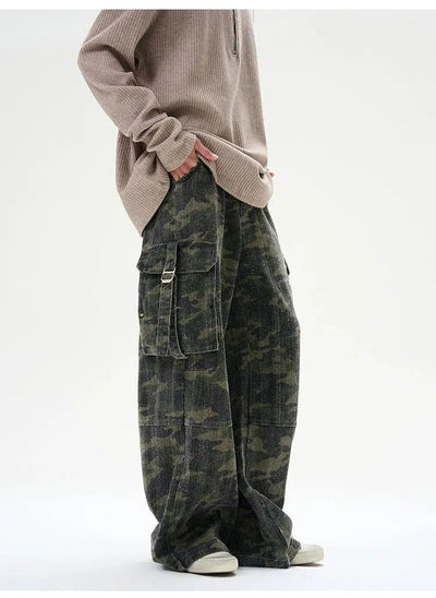 Snow Camo Wide Leg Cargo Pants Korean Street Fashion Pants By 77Flight Shop Online at OH Vault