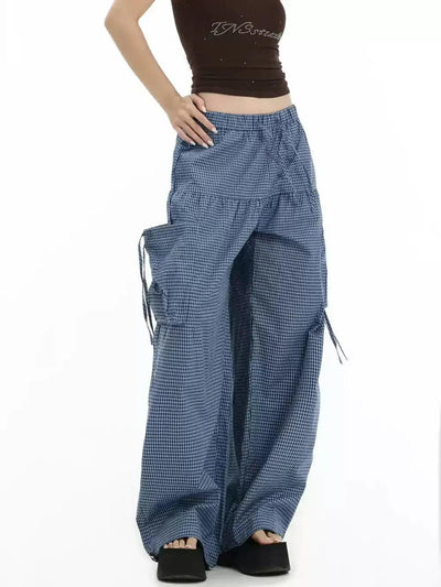 Plaid Strings and Gartered Pants Korean Street Fashion Pants By INS Korea Shop Online at OH Vault