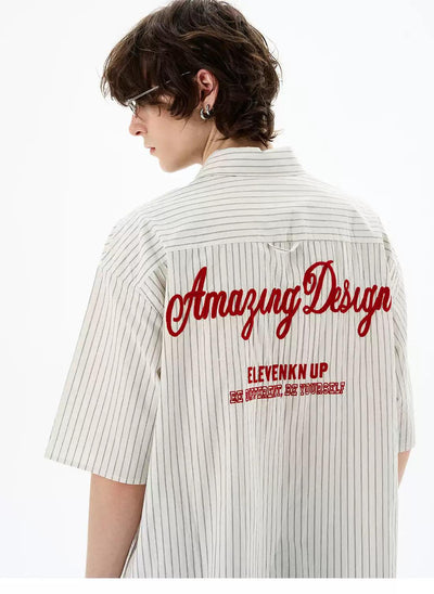 Stitched Pocket Striped Shirt Korean Street Fashion Shirt By 77Flight Shop Online at OH Vault