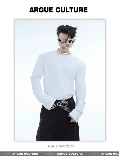 Rhinestone Mockneck Long Sleeve T-Shirt Korean Street Fashion T-Shirt By Argue Culture Shop Online at OH Vault