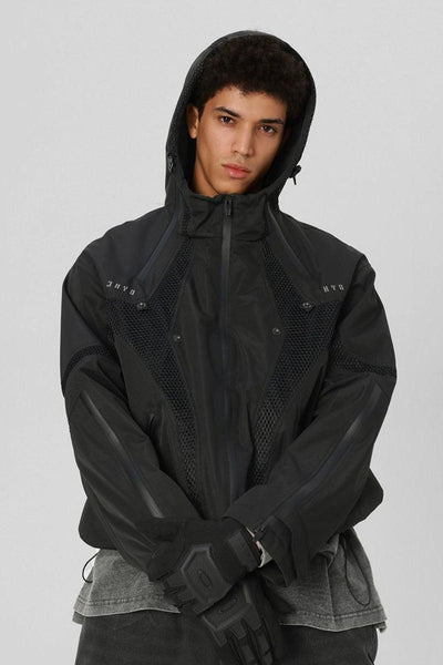 Spliced Mesh Hooded Bomber Jacket Korean Street Fashion Jacket By JHYQ Shop Online at OH Vault