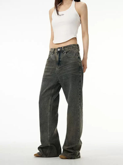 Whisker Lines Workwear Jeans Korean Street Fashion Jeans By 77Flight Shop Online at OH Vault