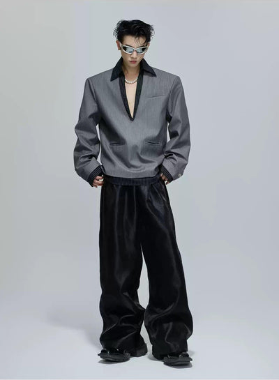 Spliced Low V-Neck Striped Blazer Korean Street Fashion Blazer By Argue Culture Shop Online at OH Vault