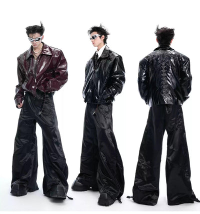 Double Zip Shiny PU Leather Jacket Korean Street Fashion Jacket By Argue Culture Shop Online at OH Vault