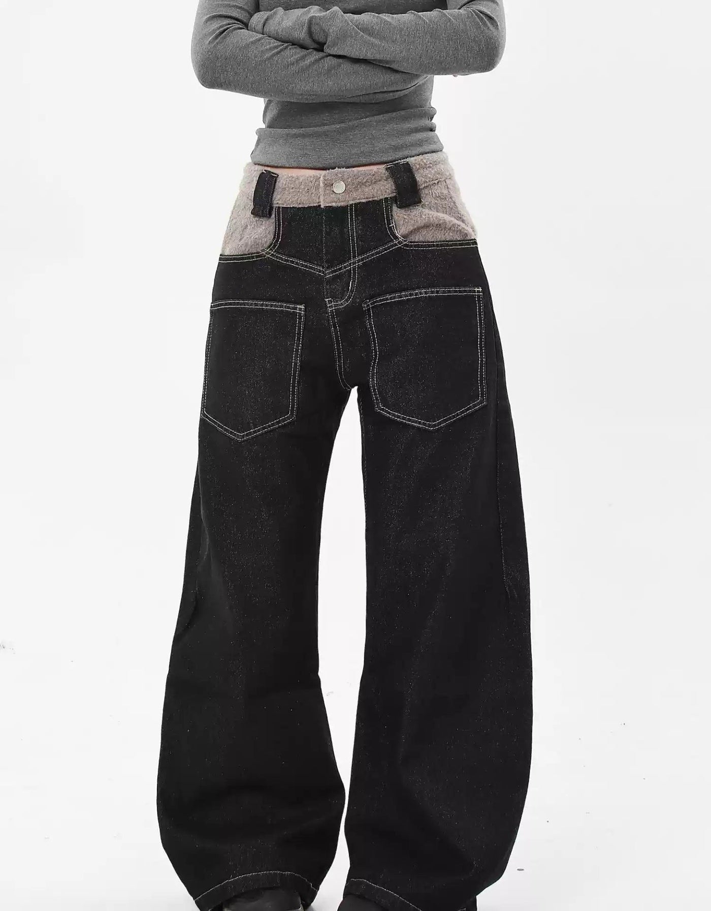 Reverse Pocket Spliced Waist Jeans Korean Street Fashion Jeans By Blacklists Shop Online at OH Vault