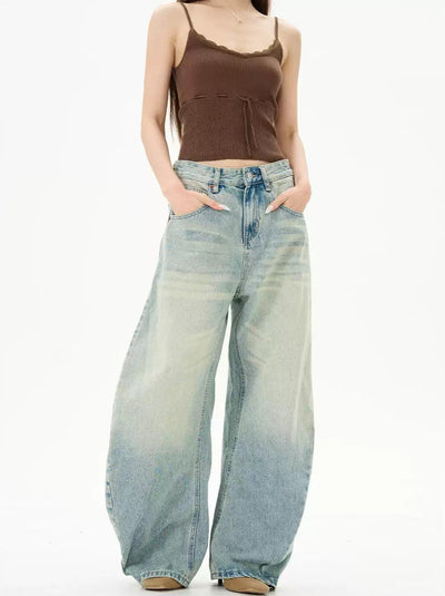 Washed Whiskers Scimitar Jeans Korean Street Fashion Jeans By 77Flight Shop Online at OH Vault