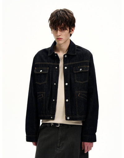 Multi-Pocket Topstitching Denim Jacket Korean Street Fashion Jacket By MaxDstr Shop Online at OH Vault