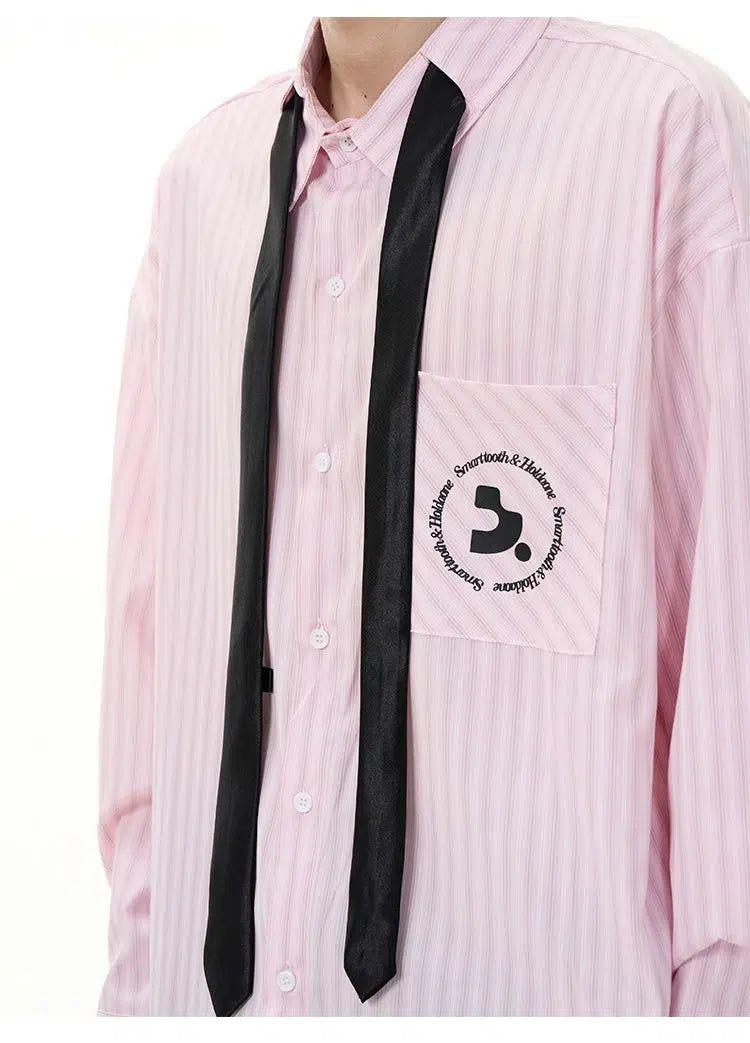 Neck-Tie Striped Shirt Korean Street Fashion Shirt By 77Flight Shop Online at OH Vault