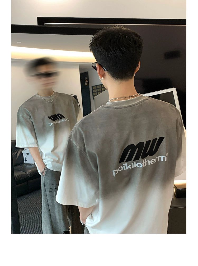 Gradient Washed Logo T-Shirt Korean Street Fashion T-Shirt By Poikilotherm Shop Online at OH Vault
