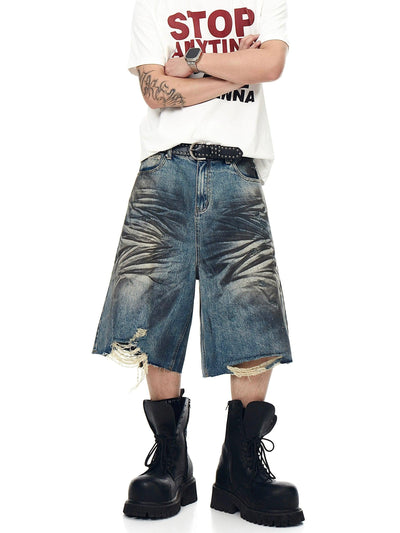Ink Smudges Distressed Denim Shorts Korean Street Fashion Shorts By Blacklists Shop Online at OH Vault