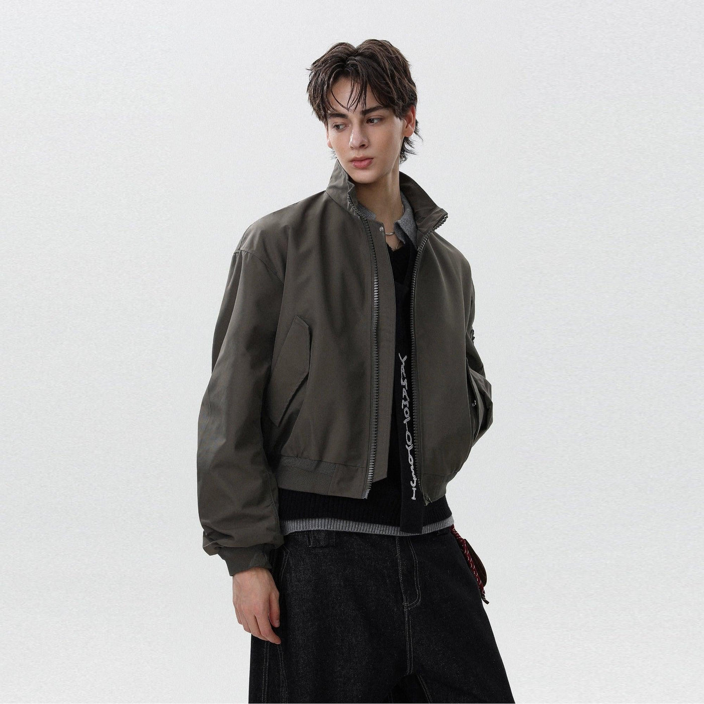 Plain Full-Zip Bomber Jacket Korean Street Fashion Jacket By Mr Nearly Shop Online at OH Vault