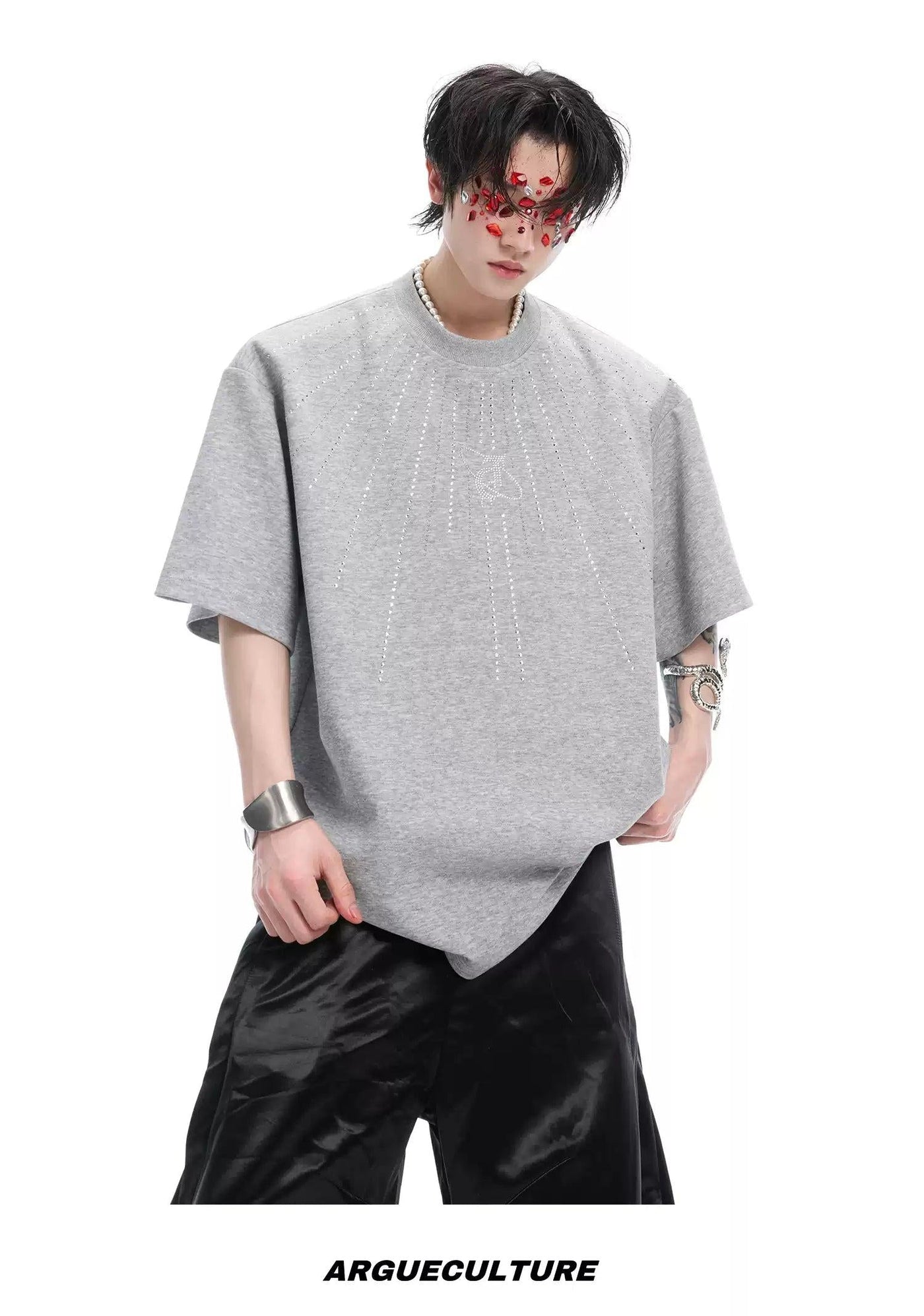 Bead Lined T-Shirt Korean Street Fashion T-Shirt By Argue Culture Shop Online at OH Vault