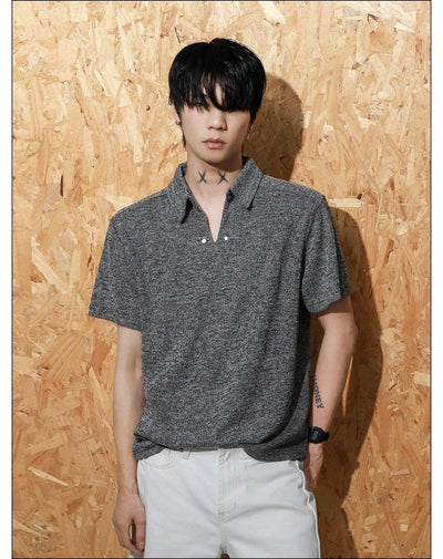 Textured V-Neck Polo Korean Street Fashion Polo By Mr Nearly Shop Online at OH Vault