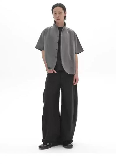 Stand Collar Curved Cut Shirt Korean Street Fashion Shirt By Pioneer of Heroism Shop Online at OH Vault
