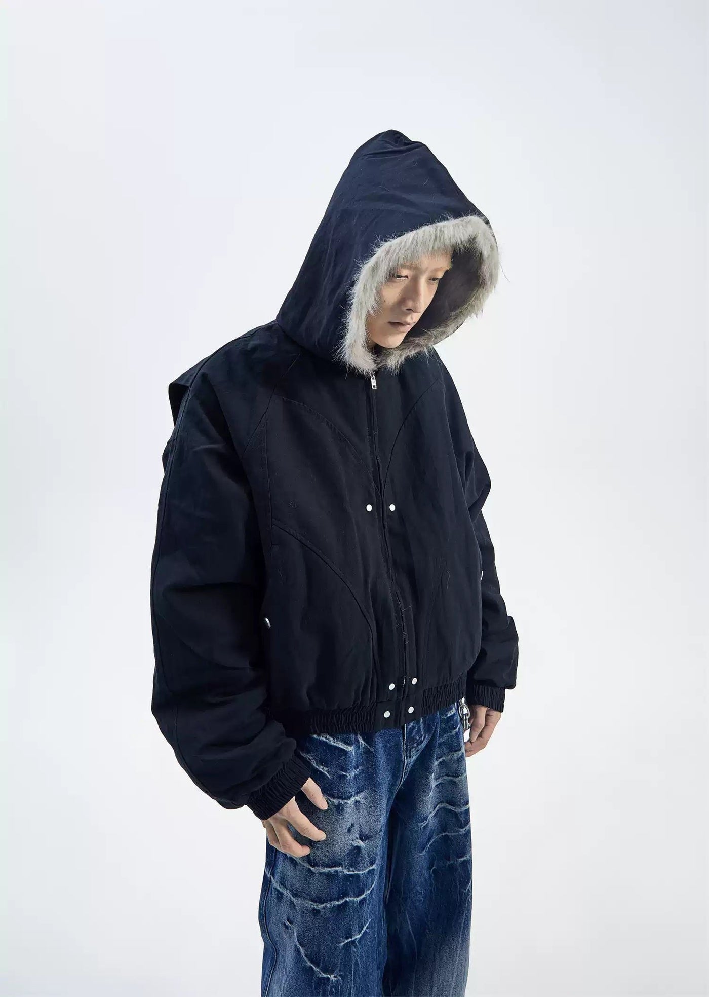 Hooded Ruched Hem Jacket Korean Street Fashion Jacket By Ash Dark Shop Online at OH Vault