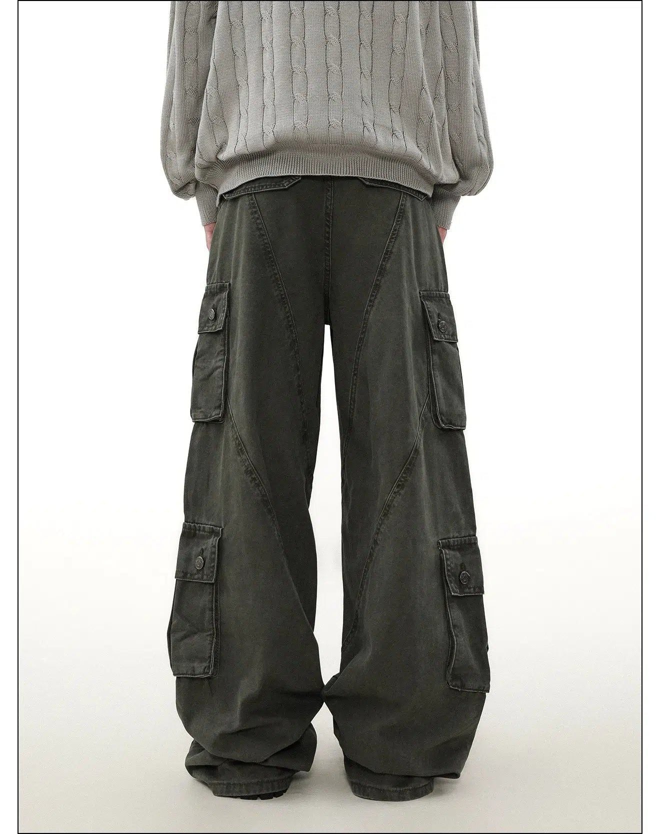 Wide Leg Faded Cargo Pants Korean Street Fashion Pants By Mr Nearly Shop Online at OH Vault