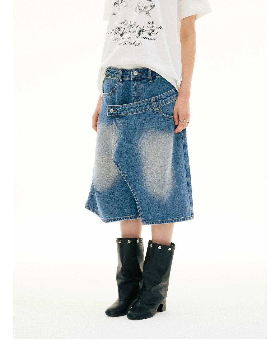 Washed Oblique Cut Denim Shorts Korean Street Fashion Shorts By Funky Fun Shop Online at OH Vault