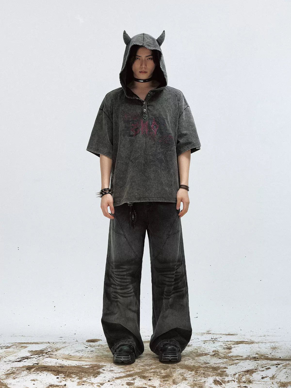 Horned Hood Washed Shirt Korean Street Fashion Shirt By PeopleStyle Shop Online at OH Vault