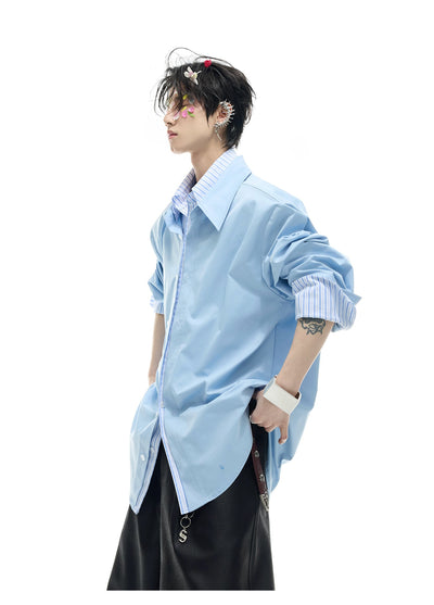 Stripe Layer Buttoned Shirt Korean Street Fashion Shirt By Argue Culture Shop Online at OH Vault