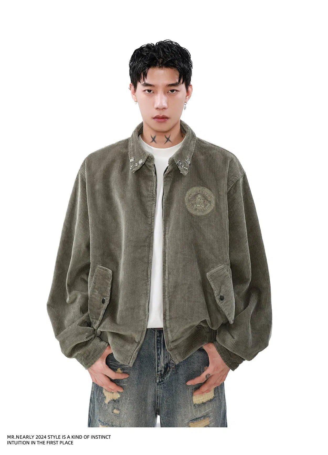 Embroidered Logo Corduroy Jacket Korean Street Fashion Jacket By Mr Nearly Shop Online at OH Vault